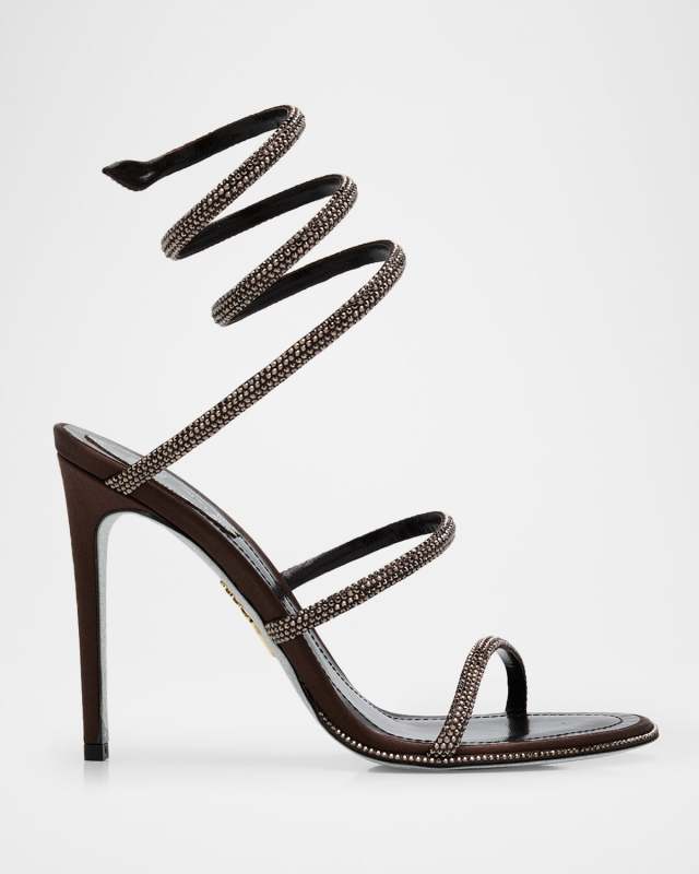 Snake Spiral-Wrap Strass Satin Sandals